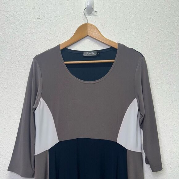 Sympli Women's Gray Colorblock 3/4 Sleeve Tunic Top Casual Scoop Neck Size 8 - Picture 2 of 12